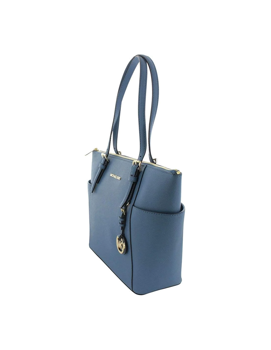 Sac à main Michael Kors Sac Jet Set en cuir Bleu saffiano à glissière sur le dessus vue 3