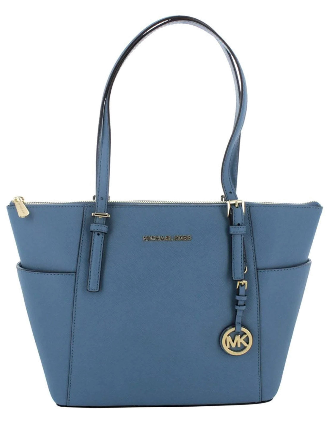 Sac à main Michael Kors Sac Jet Set en cuir Bleu saffiano à glissière sur le dessus