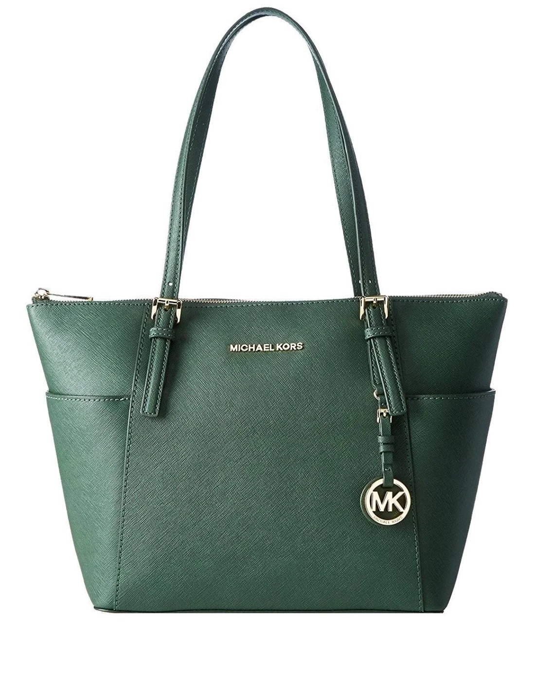 Sac à main Michael Kors Jet Set en cuir vert à glissière sur le dessus