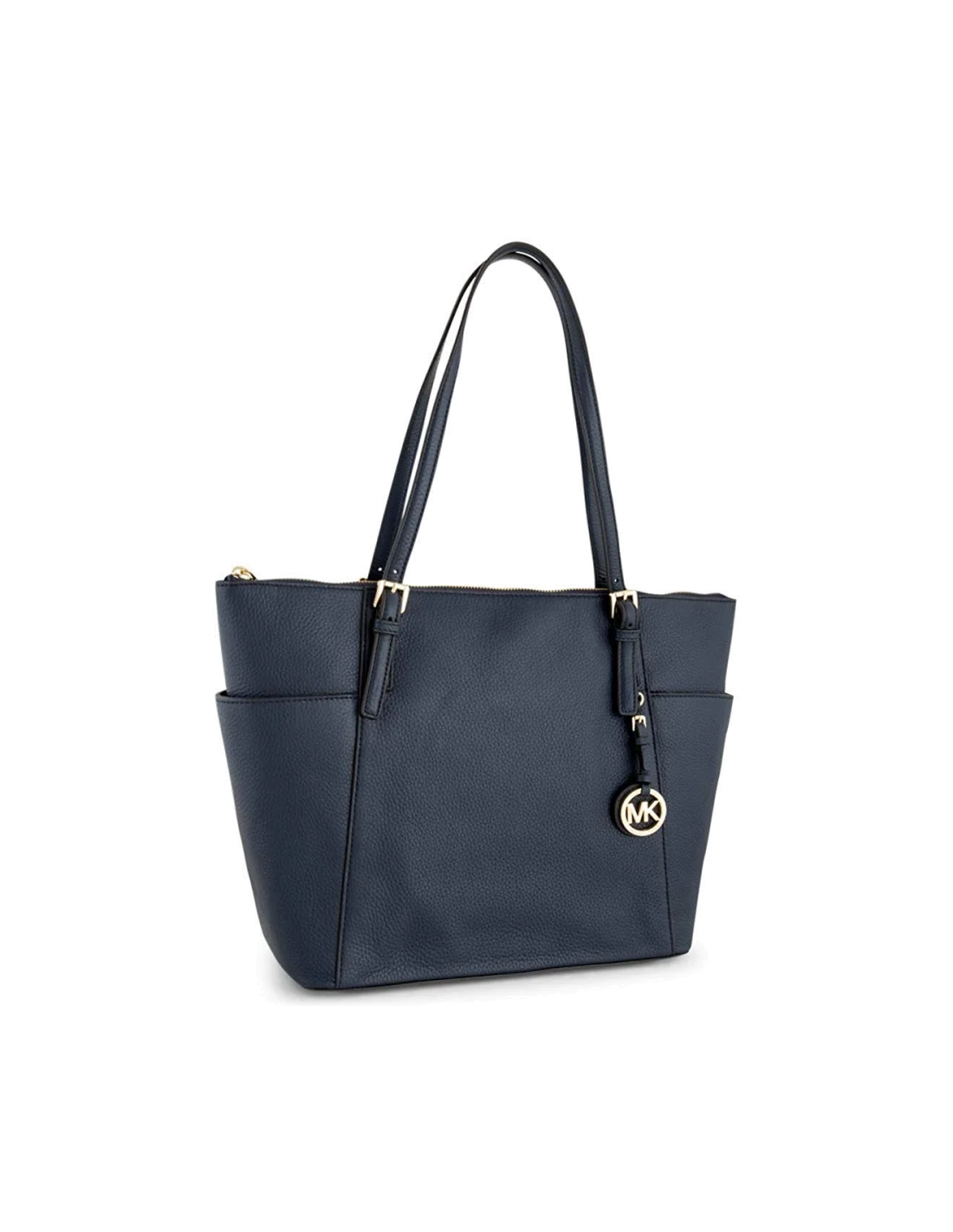 Sac à main Michael Kors Jet Set en cuir bleu marine glissière sur le dessus vue 2