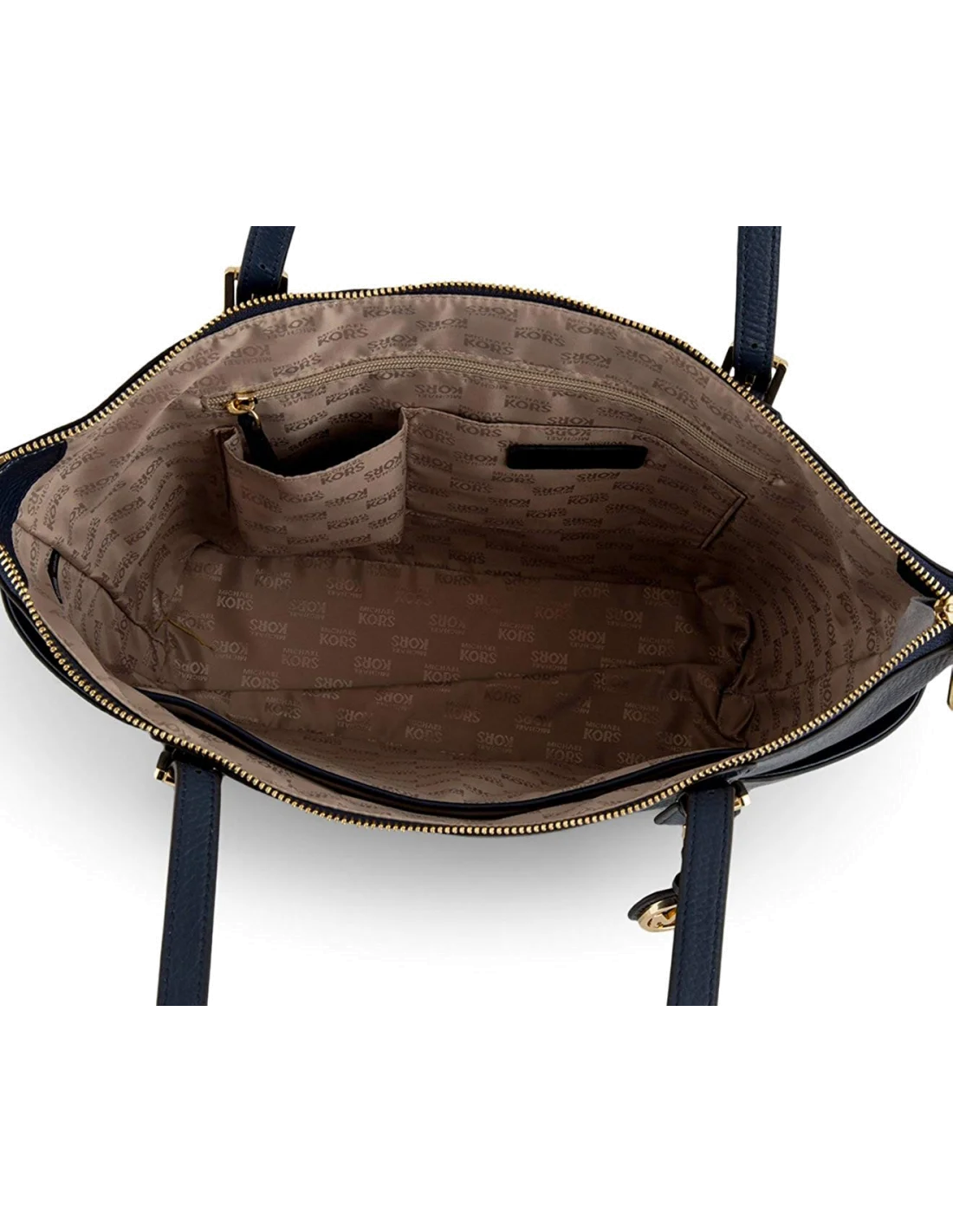 Sac à main Michael Kors Jet Set en cuir bleu marine glissière sur le dessus vue 3