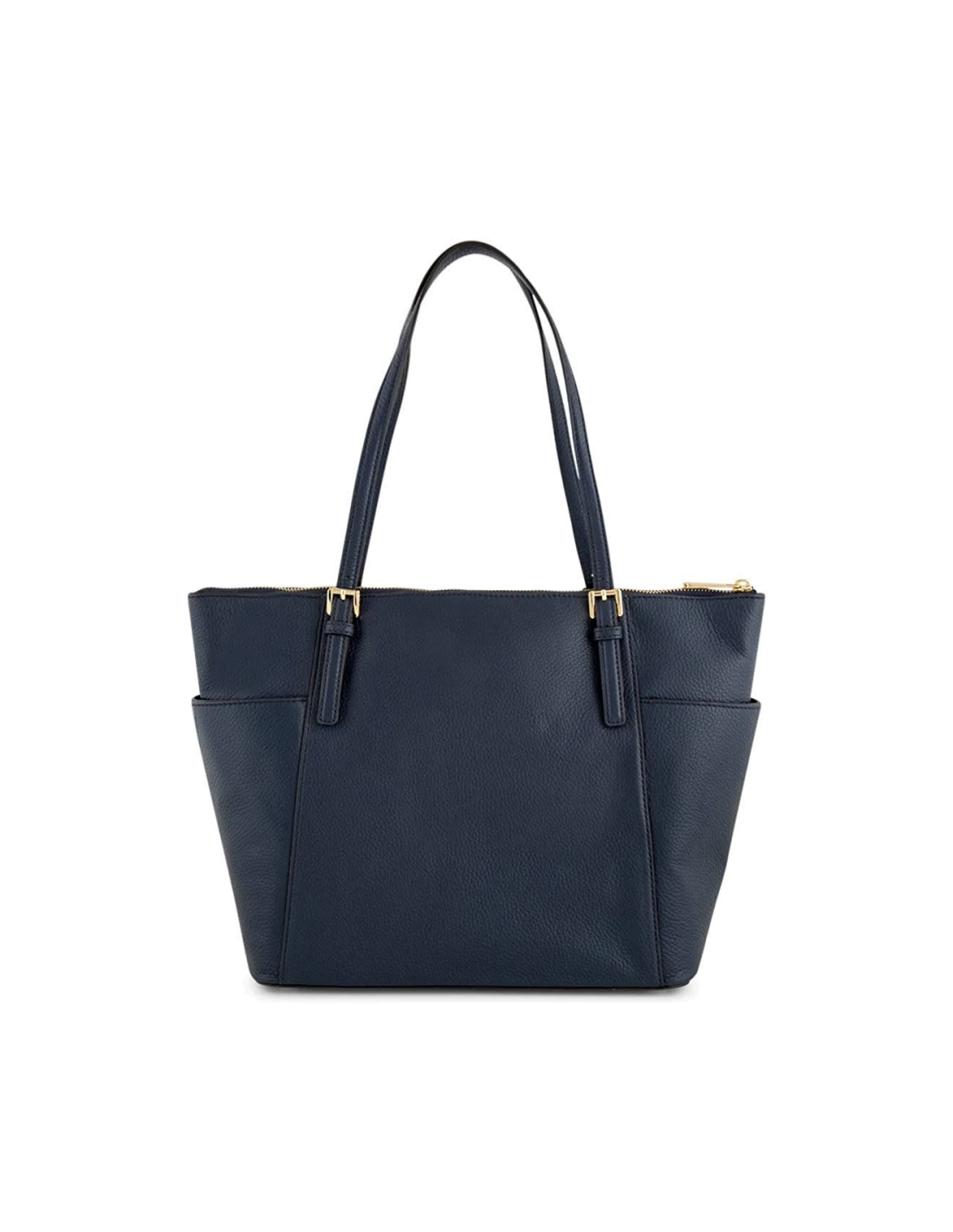 Sac à main Michael Kors Jet Set en cuir bleu marine glissière sur le dessus vue 4
