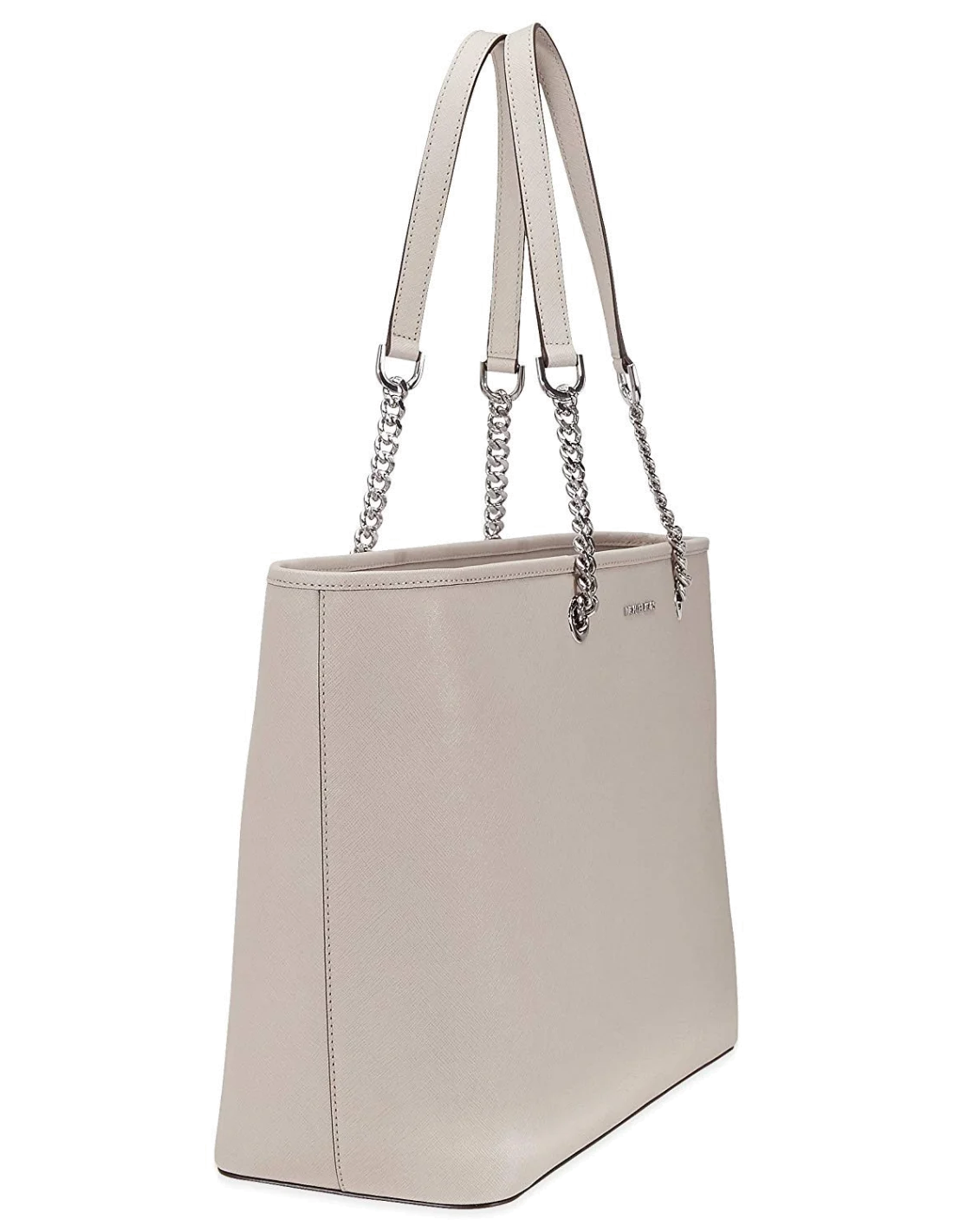 Sac à main Michael Kors Jet Set en cuir gris clair Saffiano à glissière sur le dessus vue 2
