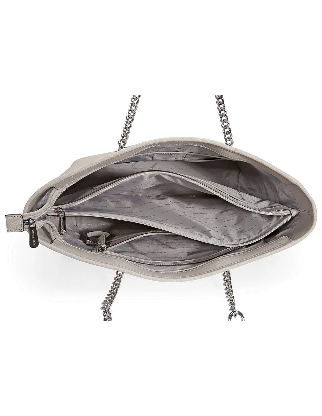 Sac à main Michael Kors Jet Set en cuir gris clair Saffiano à glissière sur le dessus vue 5