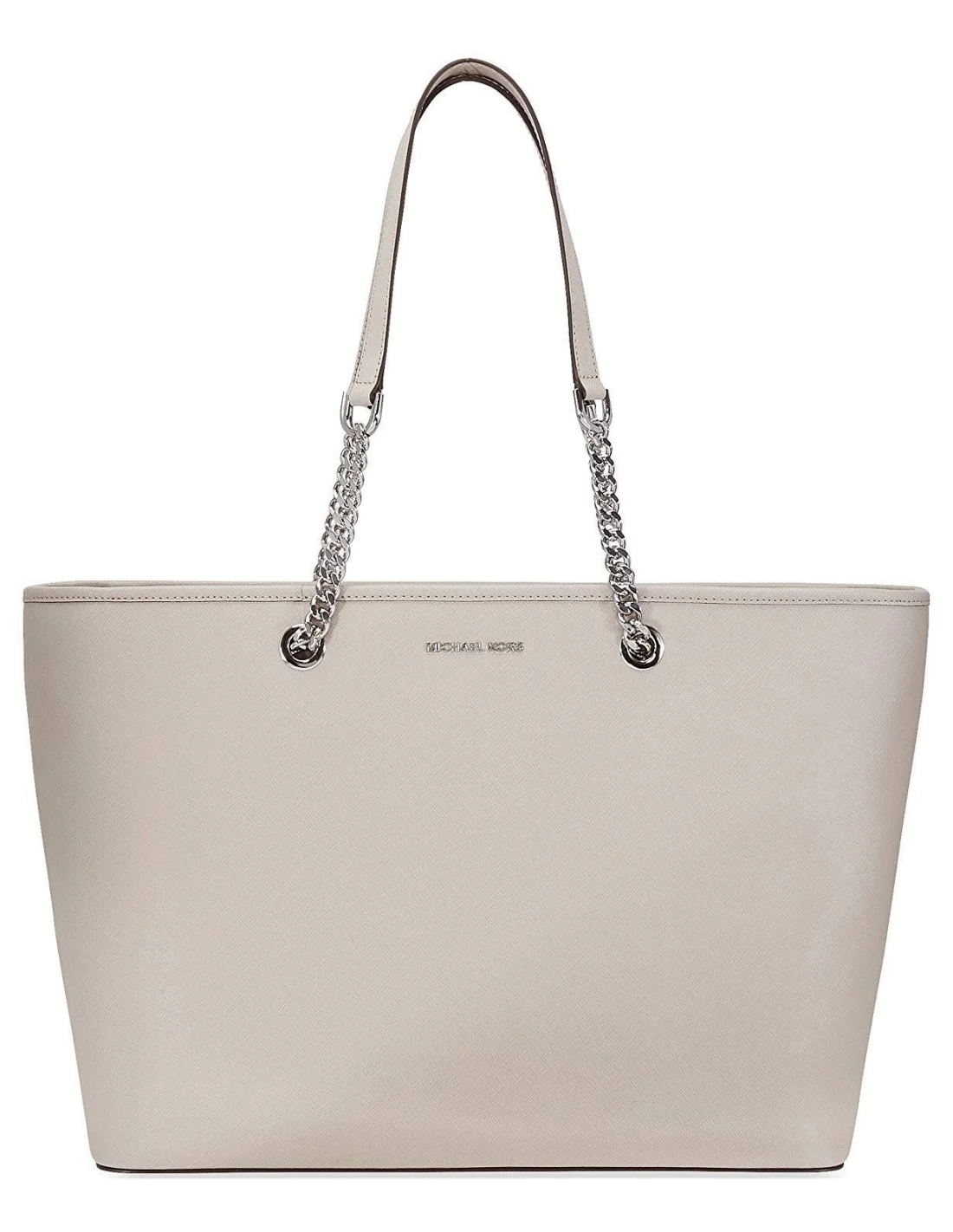 Sac à main Michael Kors Jet Set en cuir gris clair Saffiano à glissière sur le dessus