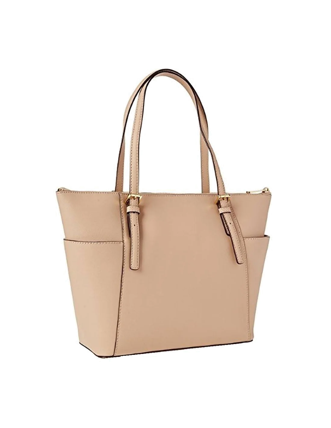 Sac à main Michael Kors Jet Set en cuir beige Saffiano à glissière sur le dessus vue 2
