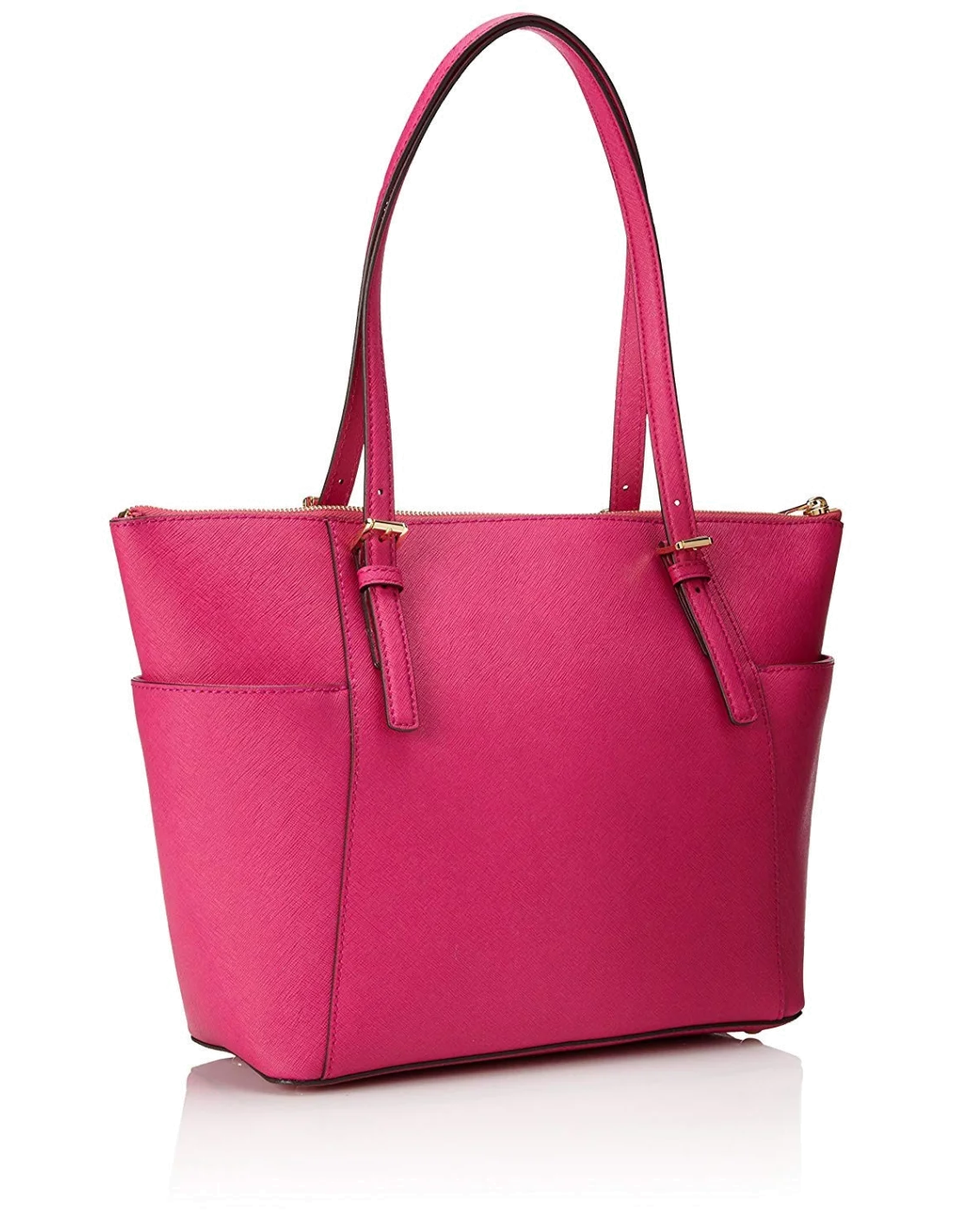 Sac à main Michael Kors Jet Set en cuir rose Saffiano à glissière sur le dessus vue 2