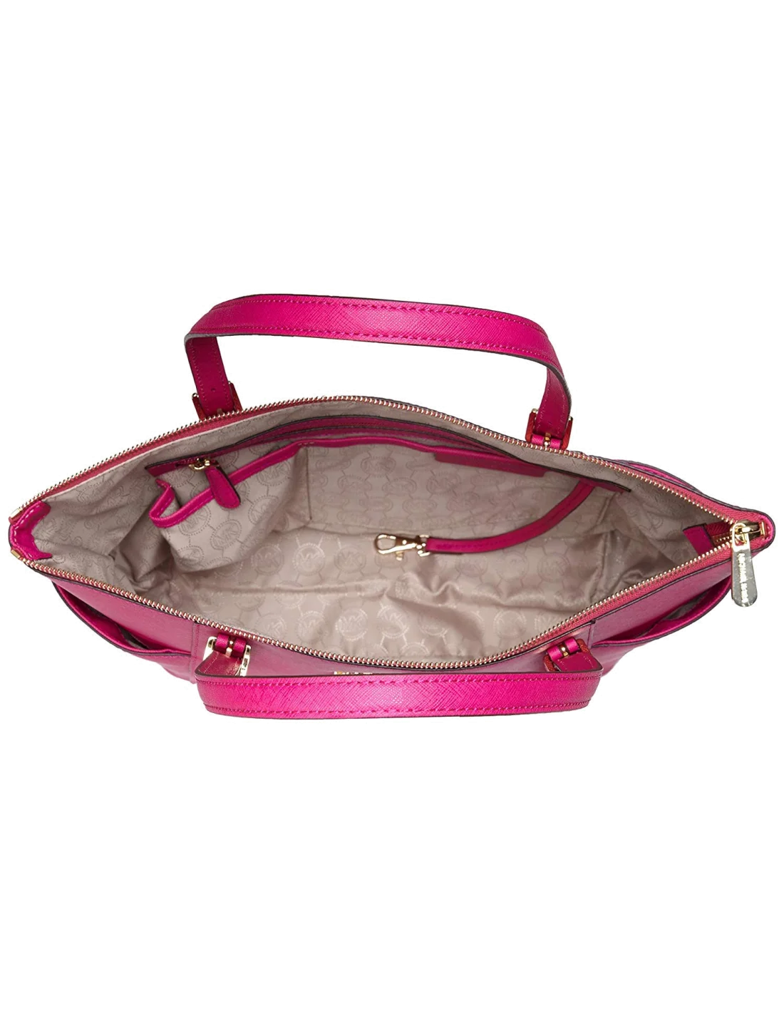 Sac à main Michael Kors Jet Set en cuir rose Saffiano à glissière sur le dessus vue 4