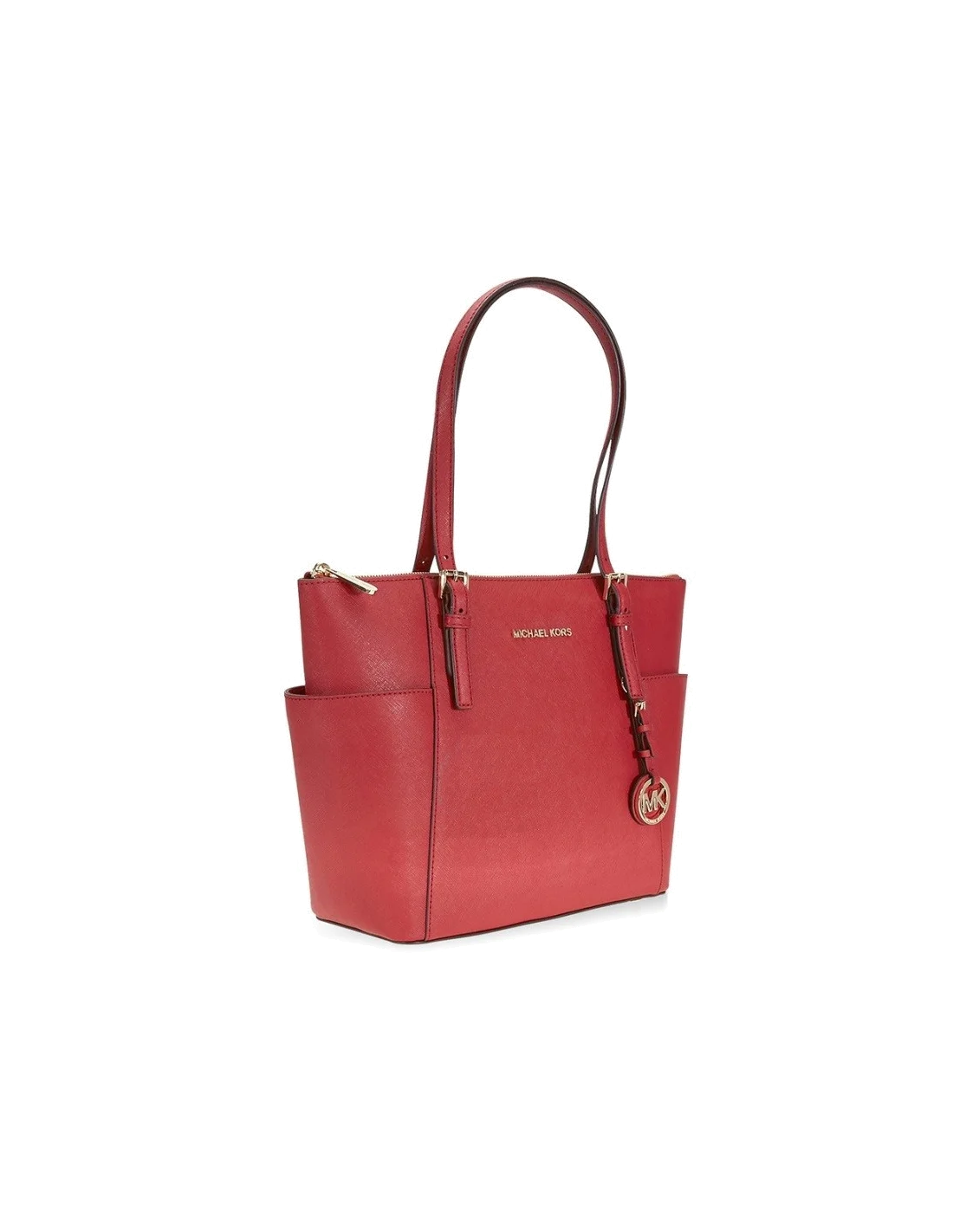 Sac à main Michael Kors Jet Set en cuir rouge Saffiano à glissière sur le dessus