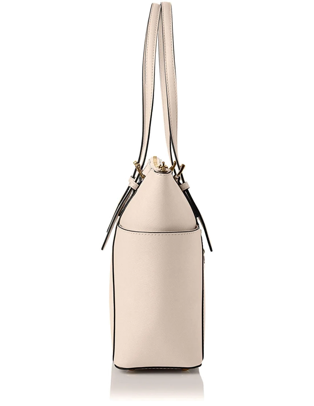 Sac à main Michael Kors Jet Set en cuir beige Saffiano à glissière sur le dessus vue 4