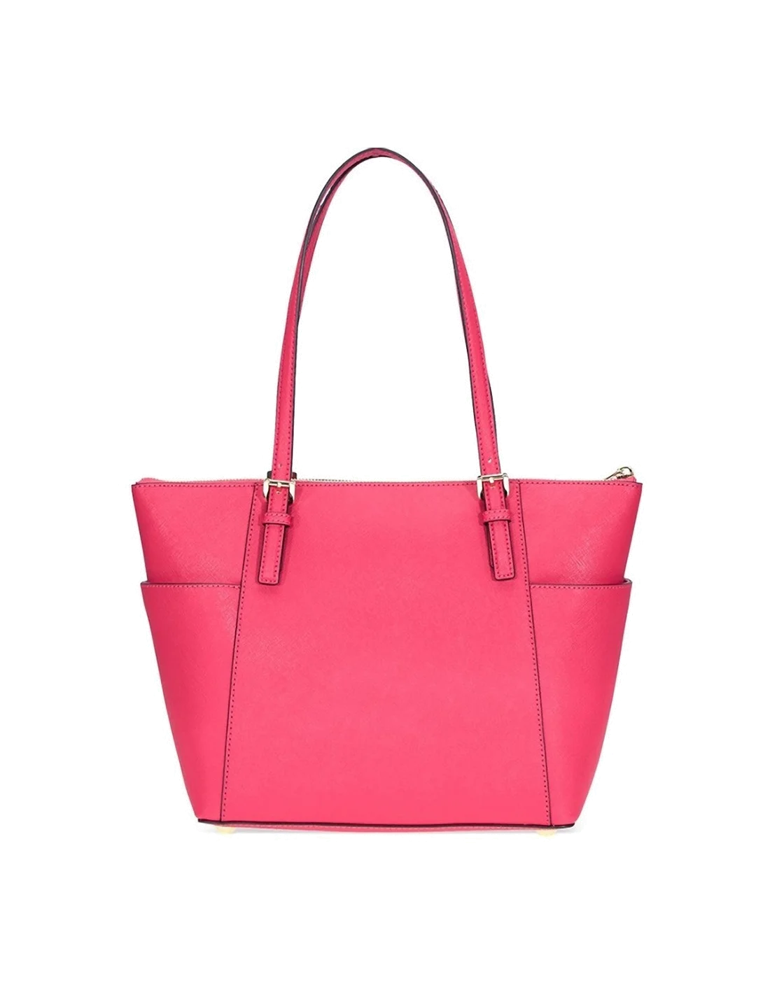 Sac à main Michael Kors Jet Set en cuir rose Saffiano à glissière sur le dessus vue 3