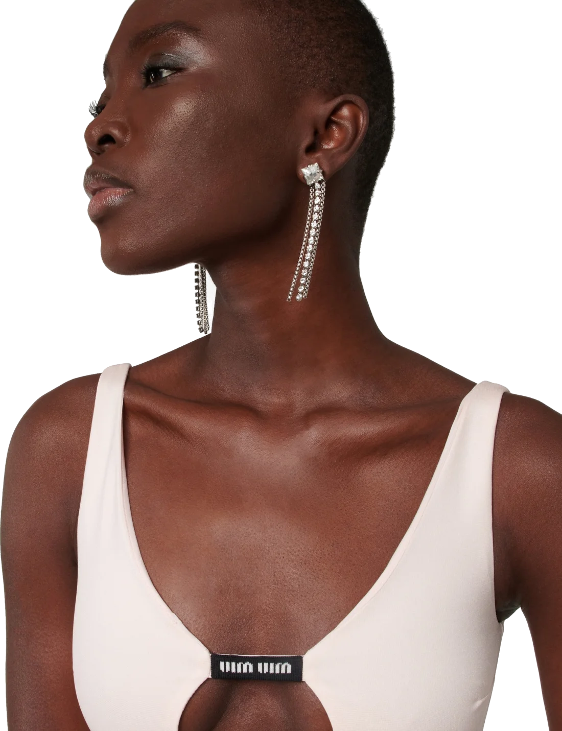 Boucles d'oreilles Miu Miu P00710911 en acier argenté à franges de strass pour femme vue 5