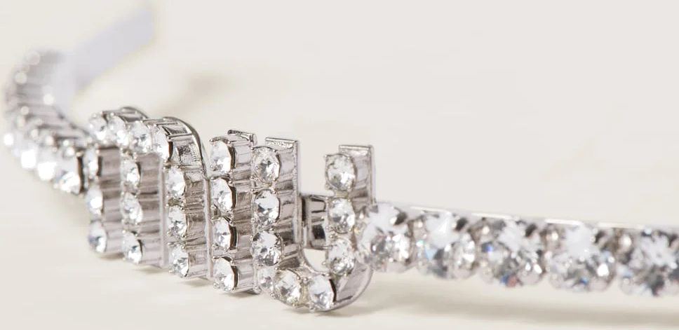 Serre-tête rigide Miu Miu en laiton argenté avec cristaux - Réf. 5JH081_2DNC_F0OKL - Pour Femme vue 3