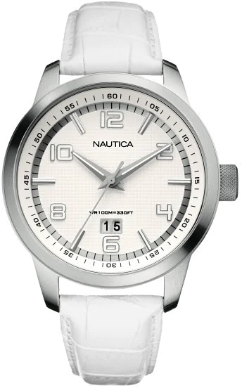 Montre Homme Nautica A13559G - Cadran et bracelet blanc, étanche 100M