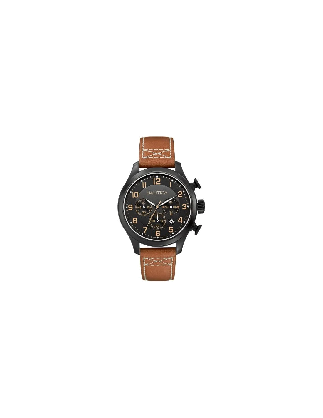 Montre Homme Nautica BFD 101 A16599G Bracelet en cuir brun à coutures blanches