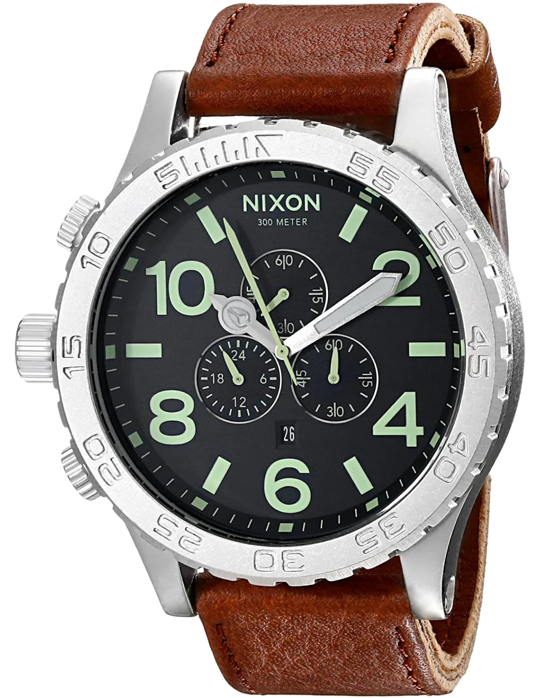Montre Homme Nixon A124-1037 Boîtier Argent Cadran Doré Bracelet Noir