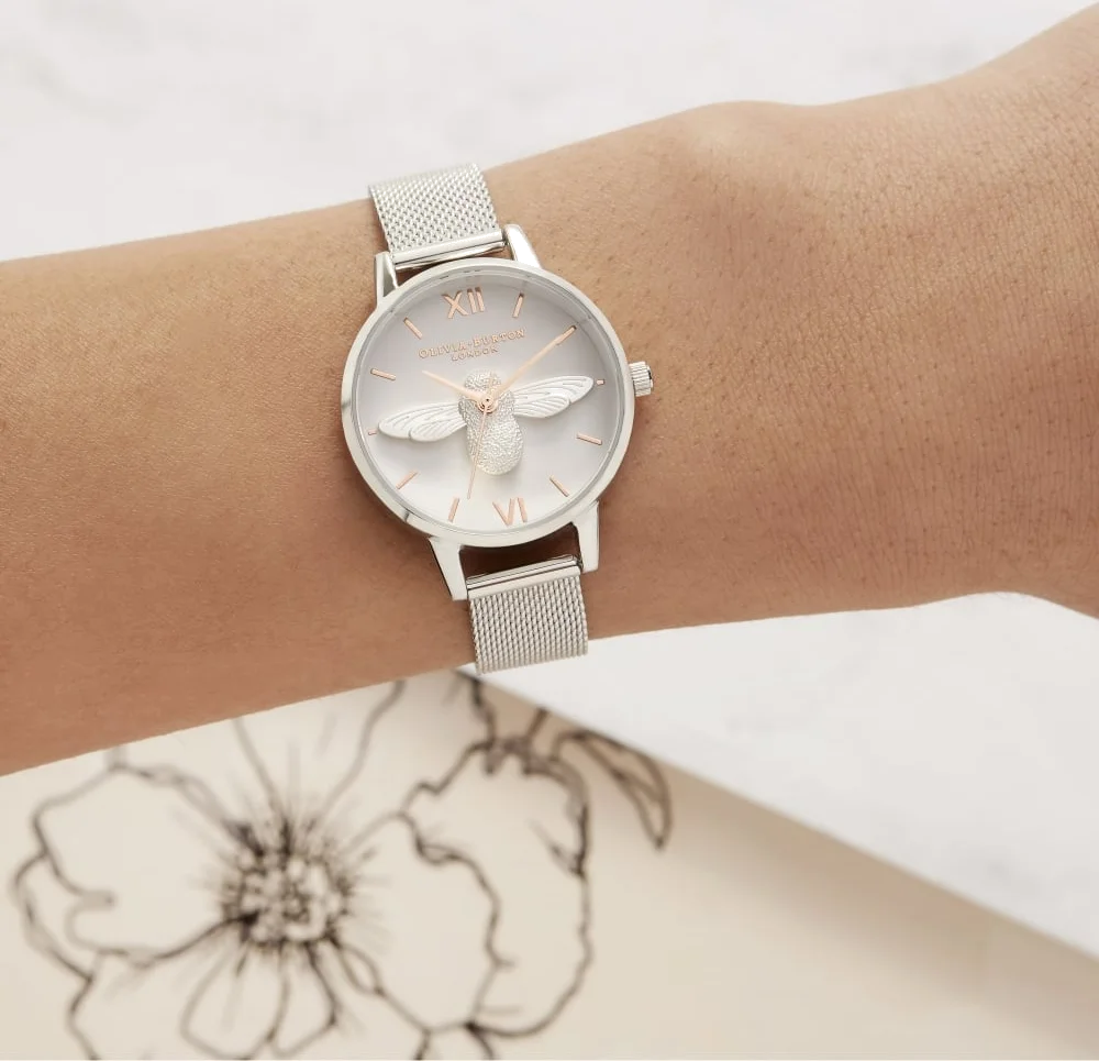 Montre Femme Olivia Burton OB16AM146 Abeille 3D - Cadran Blanc & Bracelet Maille Milanaise Argent vue 4
