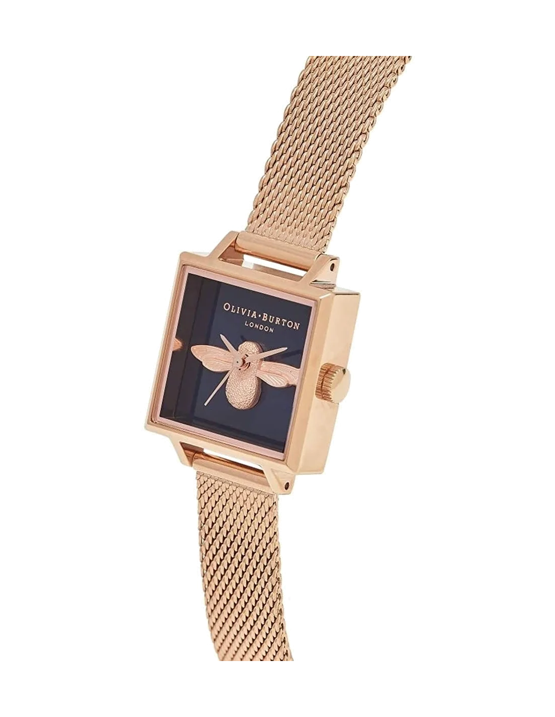 Montre Femme Olivia Burton OB16AM96 Abeille 3D, Cadran Carré Noir et Bracelet Maille Milanaise Or Rose vue 2