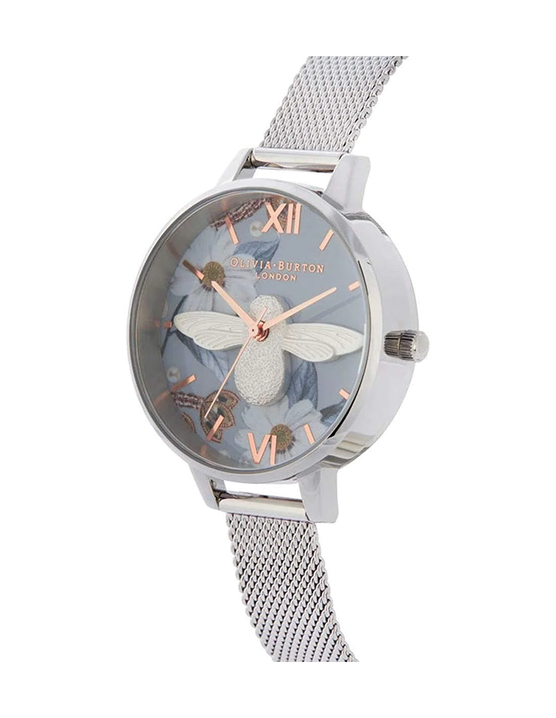 Montre Femme Olivia Burton OB16BF18 Cadran Bleu Abeille 3D Maille Milanaise Dorée vue 2