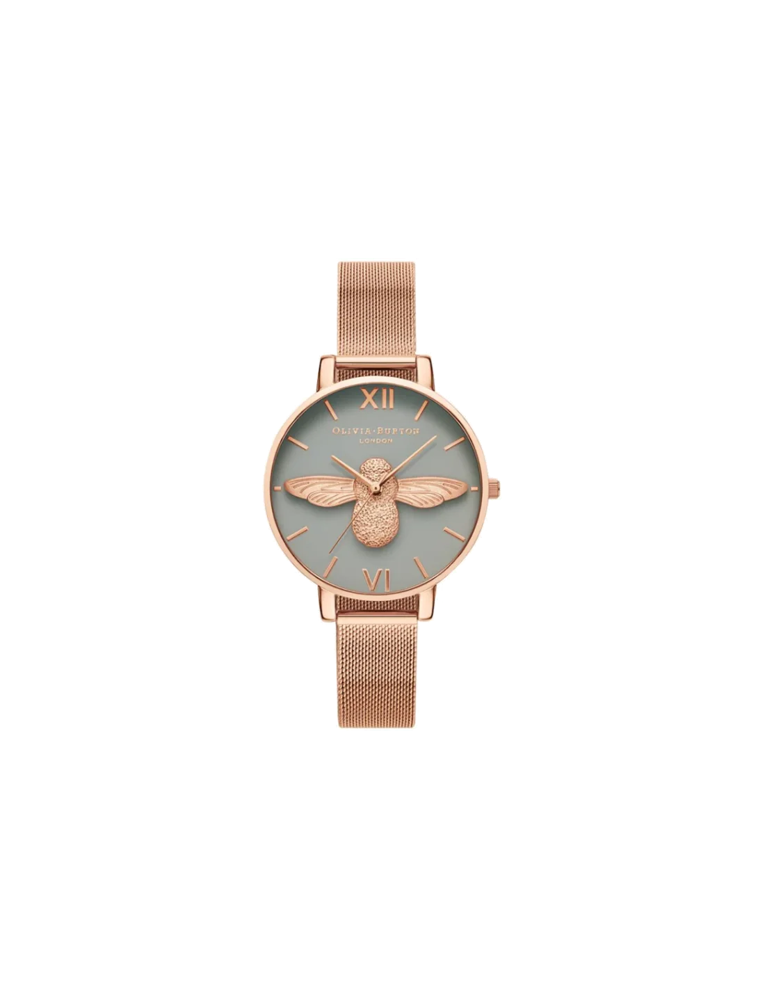 Montre Olivia Burton OB16EX116 Abeille 3D pour Femme, Cadran Blanc sur Maille Milanaise Or Rose