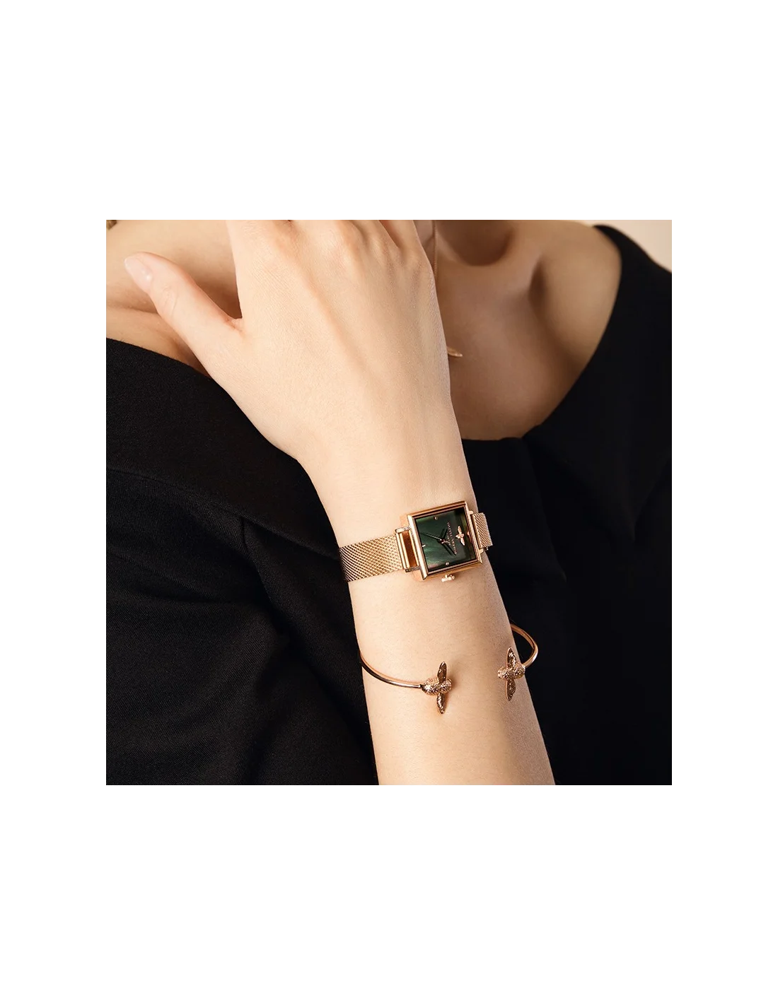 Montre Femme Olivia Burton OB16EX220 - Cadran Vert Abeille 3D, Boîtier Acier Or Rose vue 3