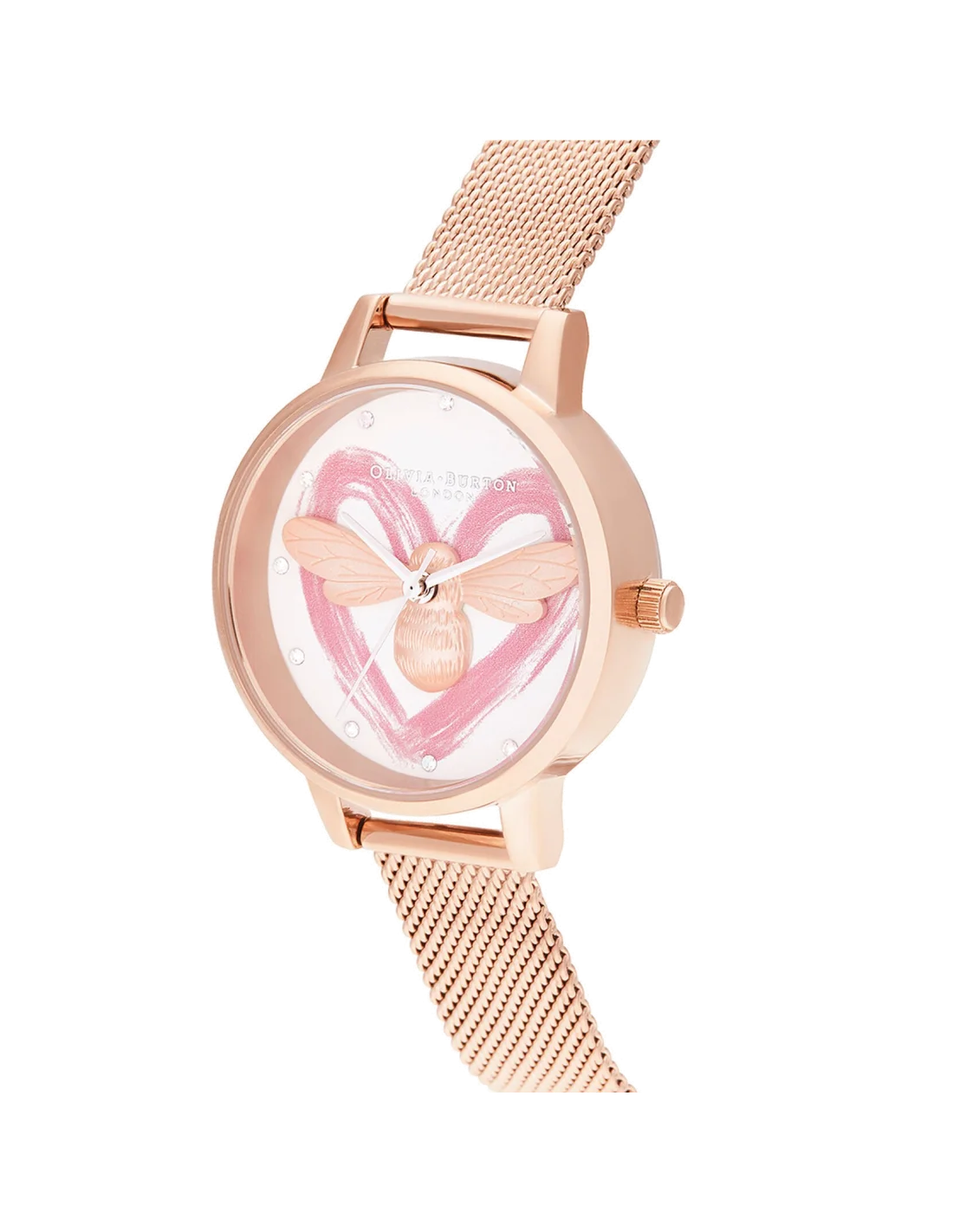 Montre Femme Olivia Burton OB16FB01 Cadran Blanc Abeille, Maille Milanaise Or Rose vue 2