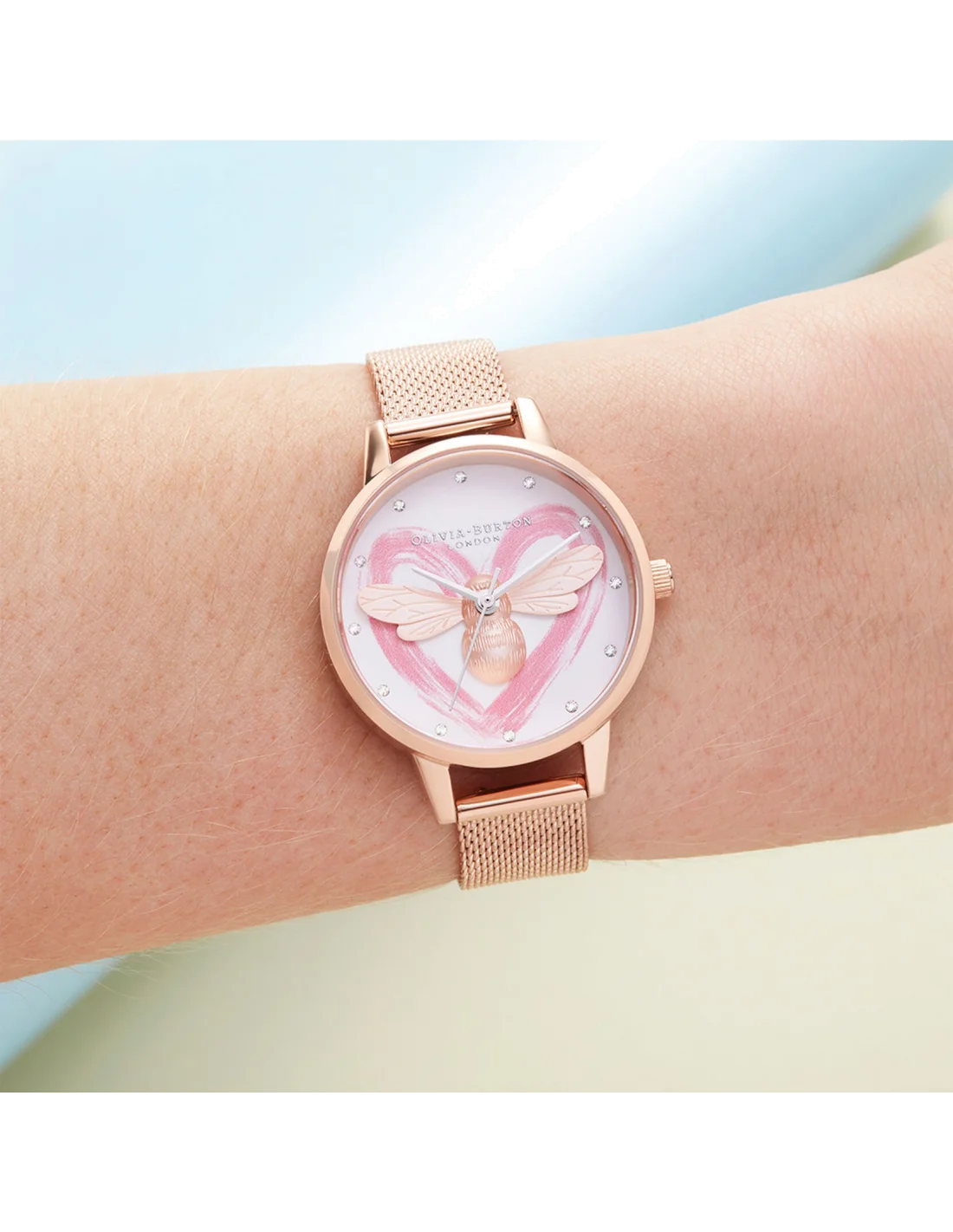 Montre Femme Olivia Burton OB16FB01 Cadran Blanc Abeille, Maille Milanaise Or Rose vue 3