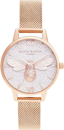 Montre femme Olivia Burton Lucky Bee OB16FB04 cadran gris pailleté bracelet or rose