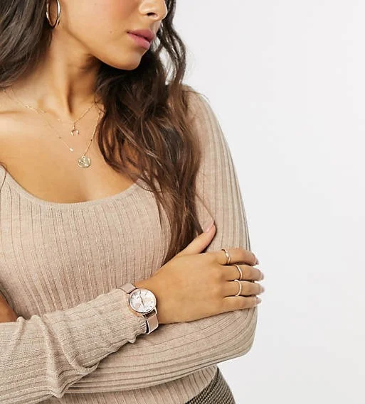 Montre femme Olivia Burton Lucky Bee OB16FB04 cadran gris pailleté bracelet or rose vue 4