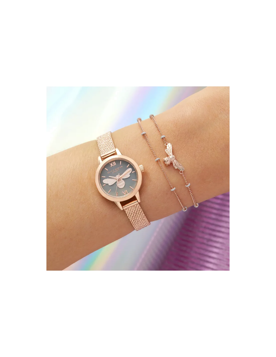 Montre Femme Olivia Burton OB16MC54 Cadran Gris Abeille 3D, Bracelet Maille Milanaise Argent vue 4