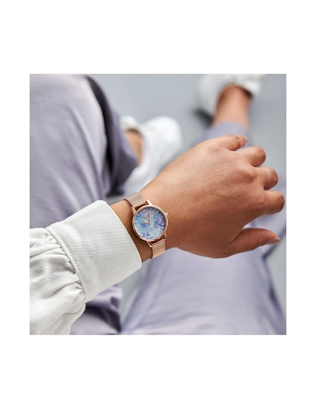 Montre Femme Olivia Burton OB16US44 Cadran Pailleté Deep Sea, Bracelet Acier Or Rose vue 3