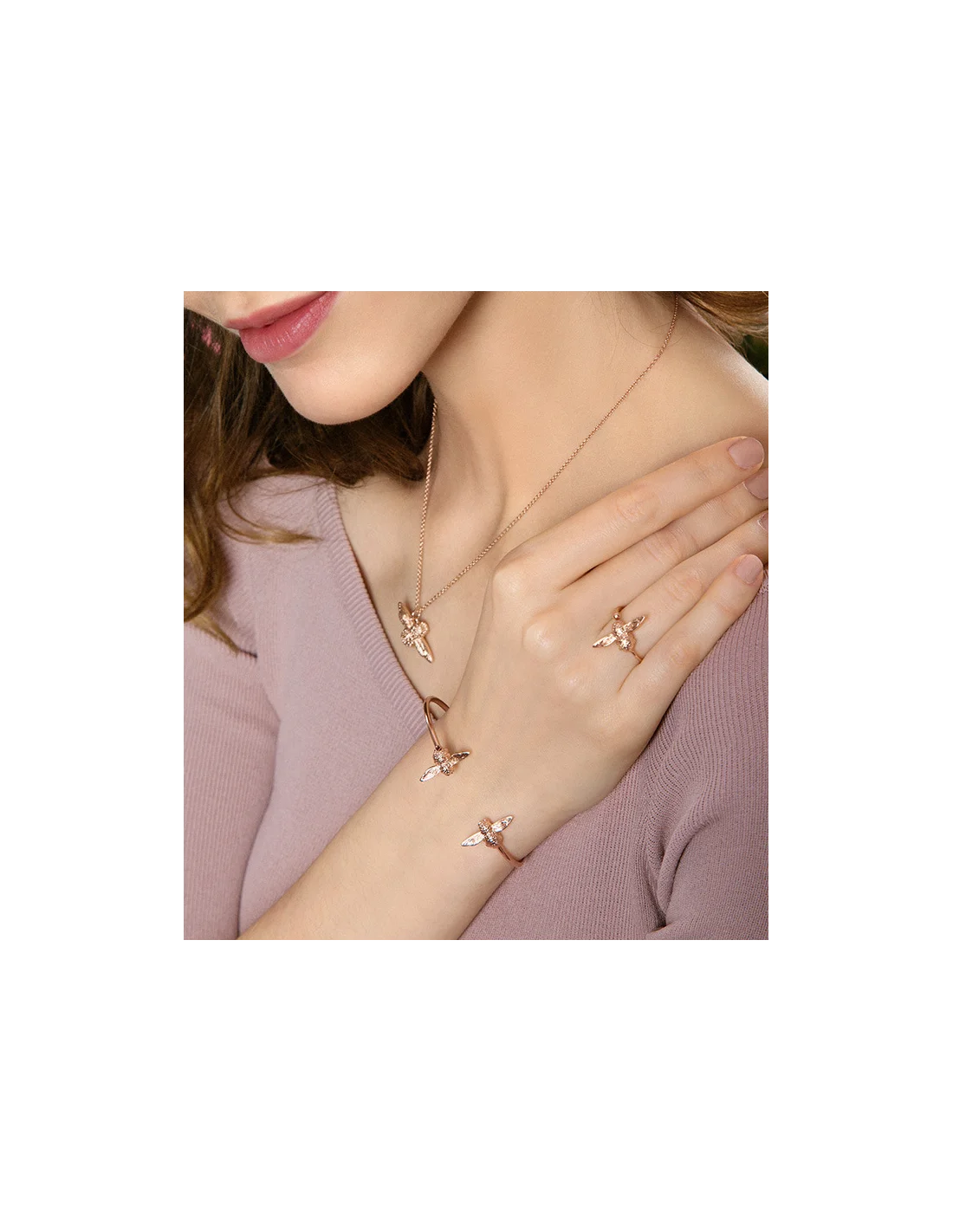 Bracelet Olivia Burton OBJ16AMB02 Abeille 3D en acier or rose pour femme vue 3