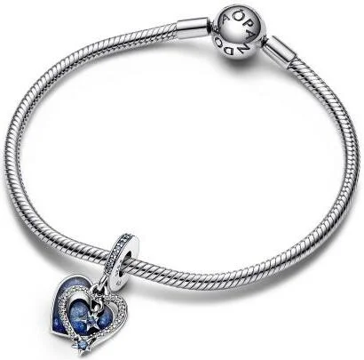 Charm Pandora Pendant Pandora Moments Bleu - Double Cœur et Étoiles Filantes Célestes vue 2