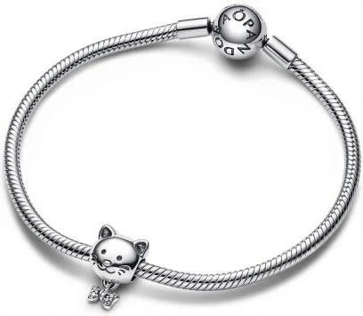 Charm Pandora chat et nœud scintillant argenté vue 2