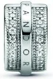 Charm Pandora argent Clip Lignes Pavé & Logo Signature Pandora