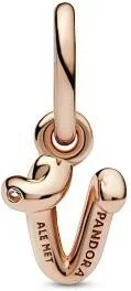 Pandora Charm Pendant Lettre v Manuscrite en Or Rose 585/1000 - Réf. 782480C01 - Pour Femme vue 2