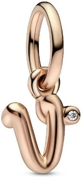 Pandora Charm Pendant Lettre v Manuscrite en Or Rose 585/1000 - Réf. 782480C01 - Pour Femme