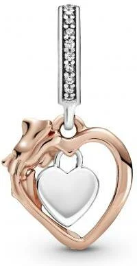 Charm Pandora Pendant argent & Métal doré à l'or rose fin 585/1000 Cœur & Rose Pandora Bijoux vue 2