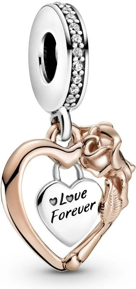 Charm Pandora Pendant argent & Métal doré à l'or rose fin 585/1000 Cœur & Rose Pandora Bijoux