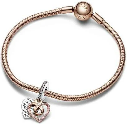 Charm Pandora Pendant Double Cœur de l’Infini Bimatière Rose Pandora Moments vue 3