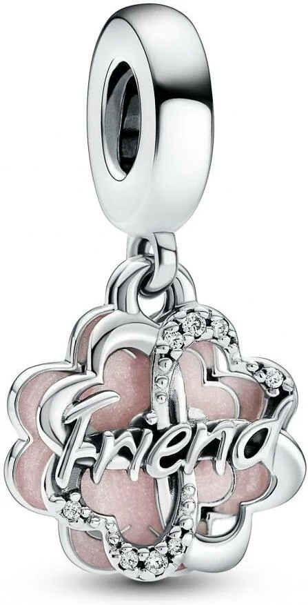 Pandora 792245C01 - Pendentif Double Trèfle à Quatre Feuilles de l'Amitié en Argent et Rose pour Femme