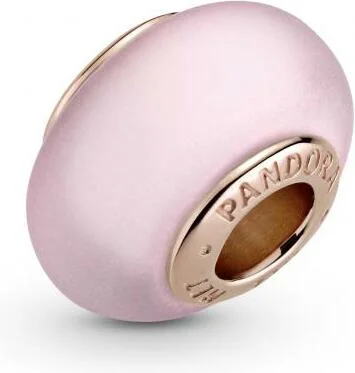 Charm Pandora noyau métal doré à l'or rose 585/1000 Verre de Murano Rose Mat Pandora Colours vue 3