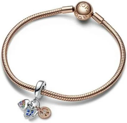 Charm Pandora Pendant Triple Bimatière Cœur Arc-en-Ciel vue 3