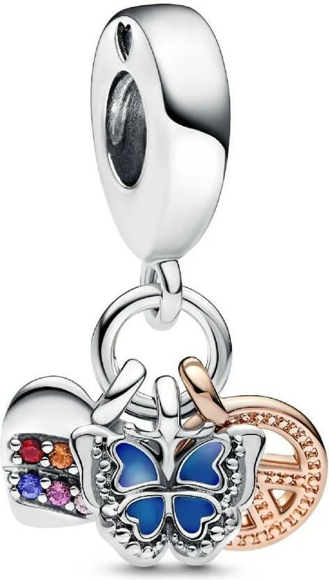 Charm Pandora Pendant Triple Bimatière Cœur Arc-en-Ciel