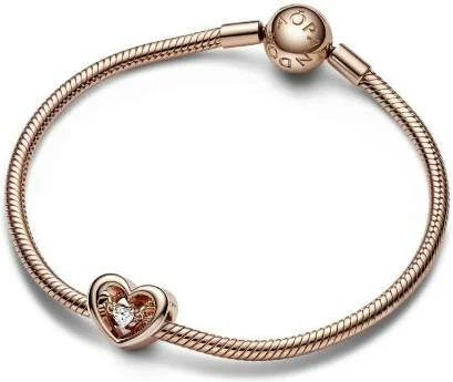 Charm Pandora Cœur Lumineux et Pierre Flottante doré rose vue 3