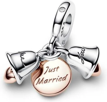 Charm Pandora Pendant Double Cloches de Mariage Bimatière Pandora Moments vue 3