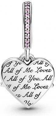 Charm Pandora Double Pendant argent Cœur gravé & Cœur Mum cristaux rose Pandora Passions vue 2