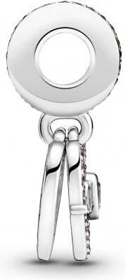 Charm Pandora Double Pendant argent Cœur gravé & Cœur Mum cristaux rose Pandora Passions vue 3
