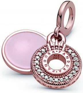 Charm Pandora Double Pendant Métal doré à l'or rose fin 585/1000 O Couronné Pavé Signature Pandora vue 4