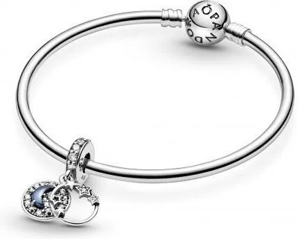 Charm Pandora Double Pendant argent Ciel Nocturne Bleu Croissant de Lune & Étoiles Pandora Passions vue 4